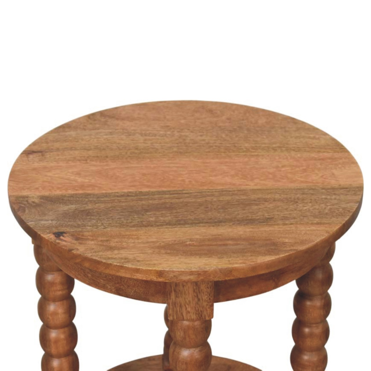 Artisan Furniture Solid Wood Barley Twist Round Side Table, 1 Shelf, Brown