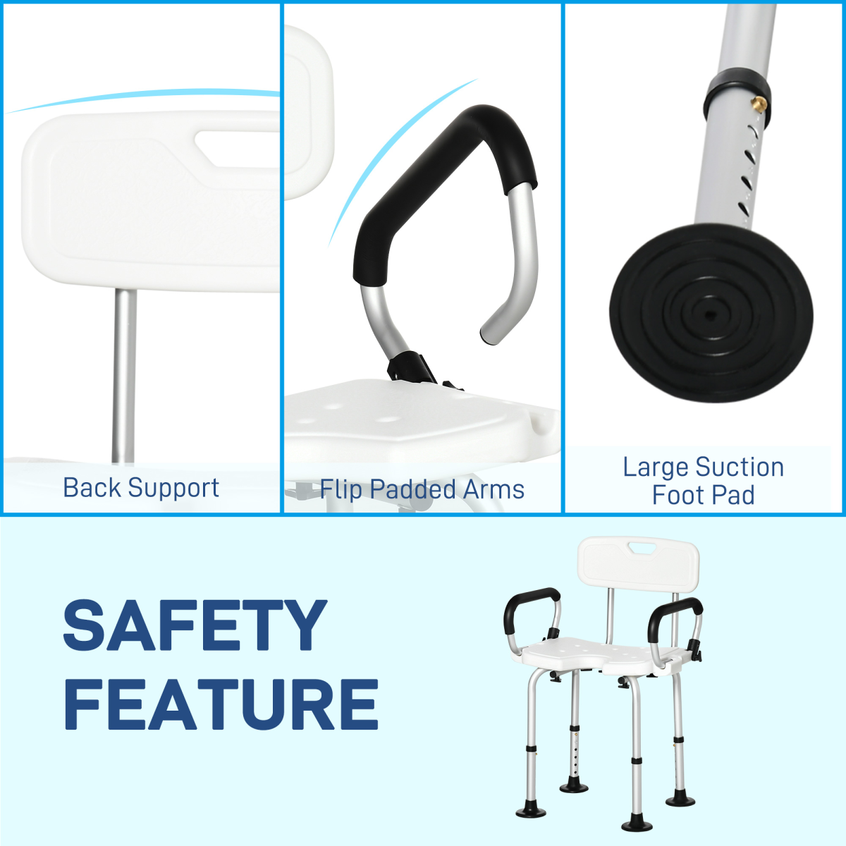 Adjustable Shower Stool with Suction Foot Pads for Elderly Disabled