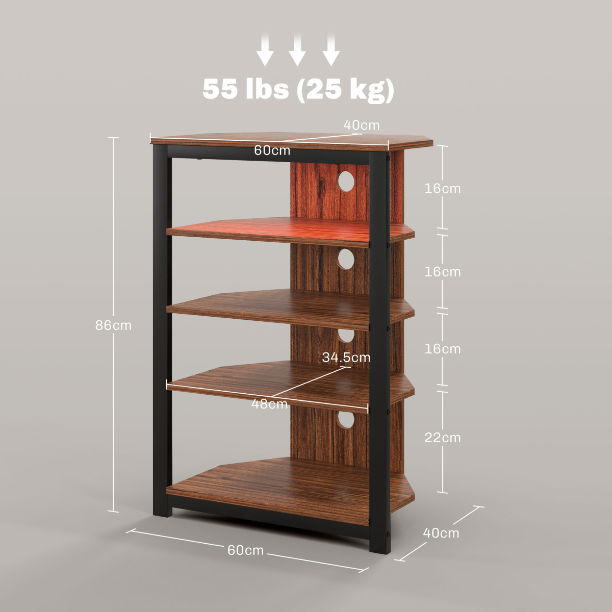 HOMCOM TV Stand with Lights, 4-Tier Storage Shelves for TVs up to 29"