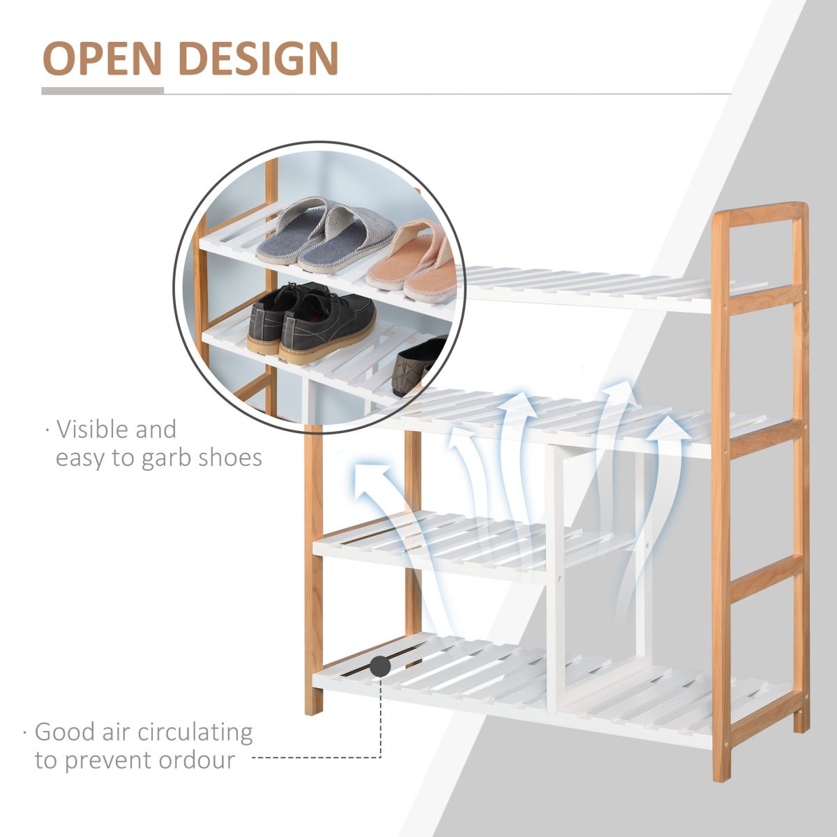 4-Tier Shoe Rack Simple Home Storage  Wood Frame Boot Compartment Home