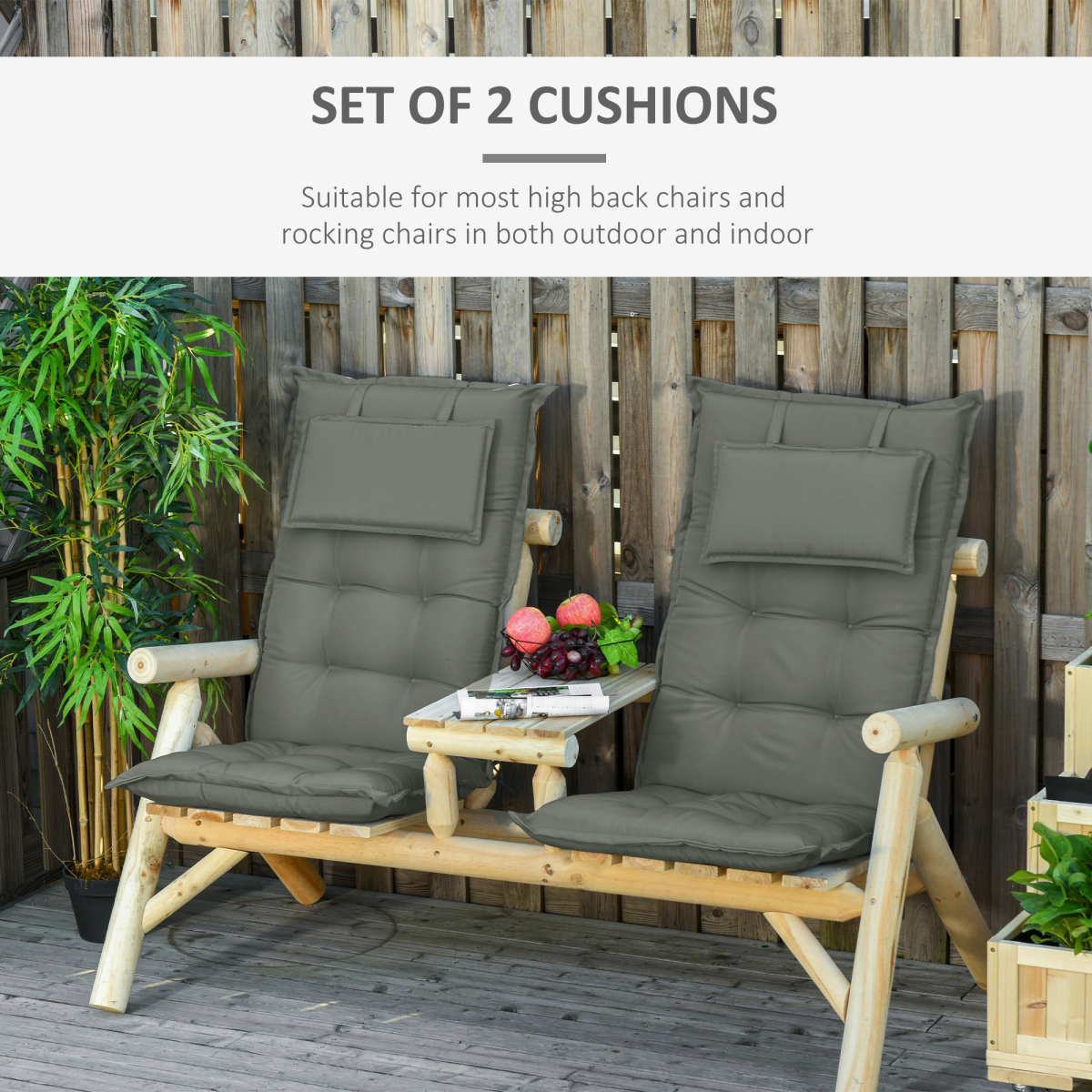 Set of 2 Garden Chair Cushion Seat, Dark Grey