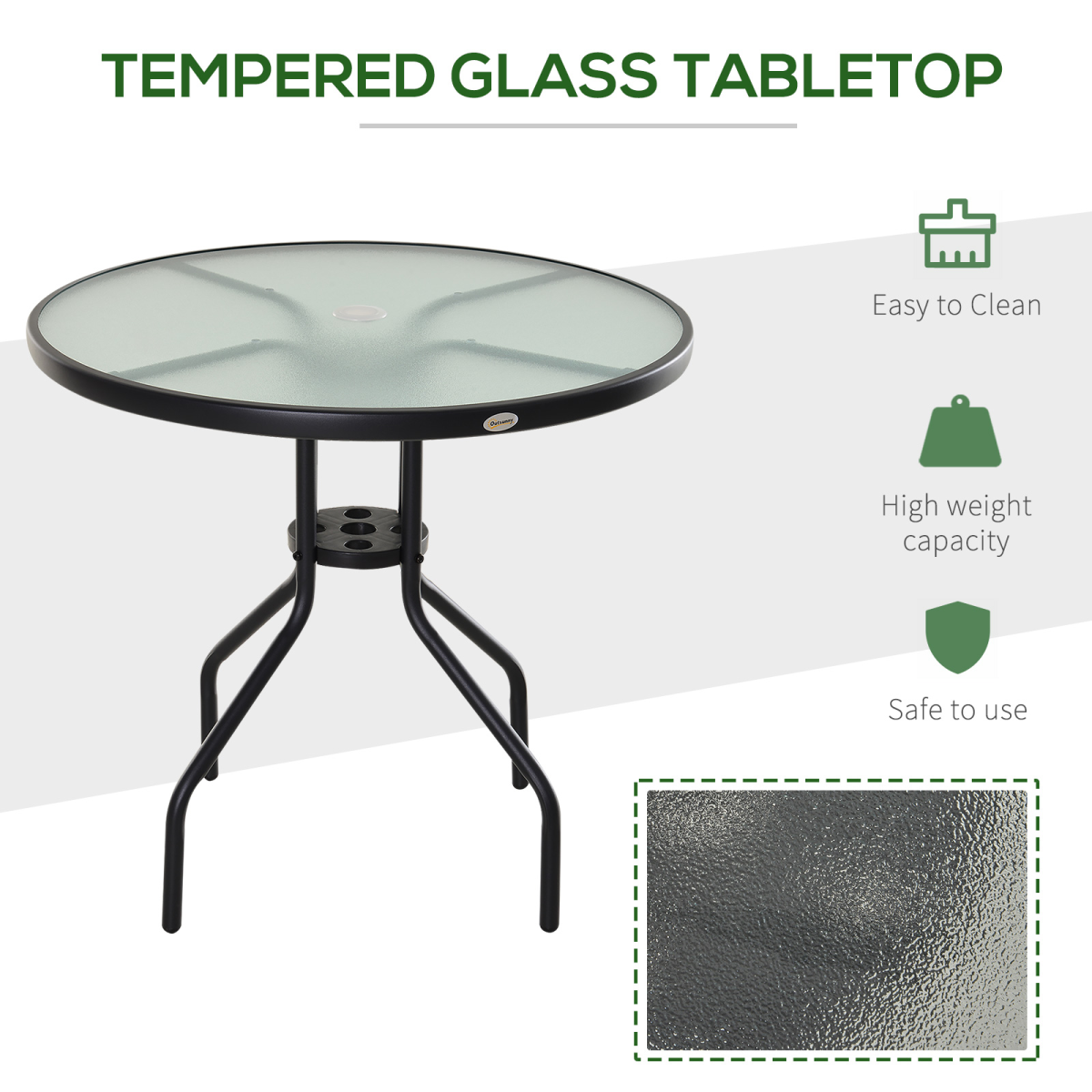 80cm Outdoor Round Dining Table Garden Patio Tempered Glass Top w/ Parasol Hole