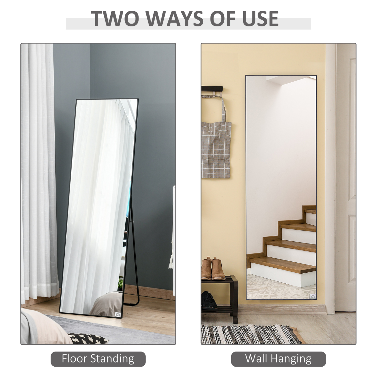HOMCOM Full Length Mirror Floor Standing Wall-Mounted, Dressing Mirror Black