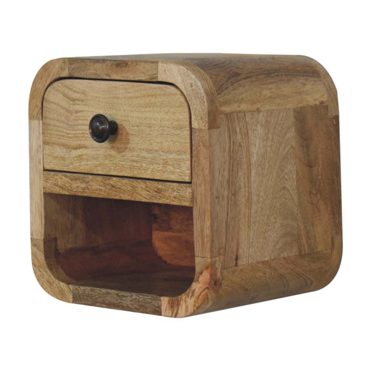 Artisan Furniture Solid Wood Extra Mini Curved Oak-ish Bedside with Open Slot