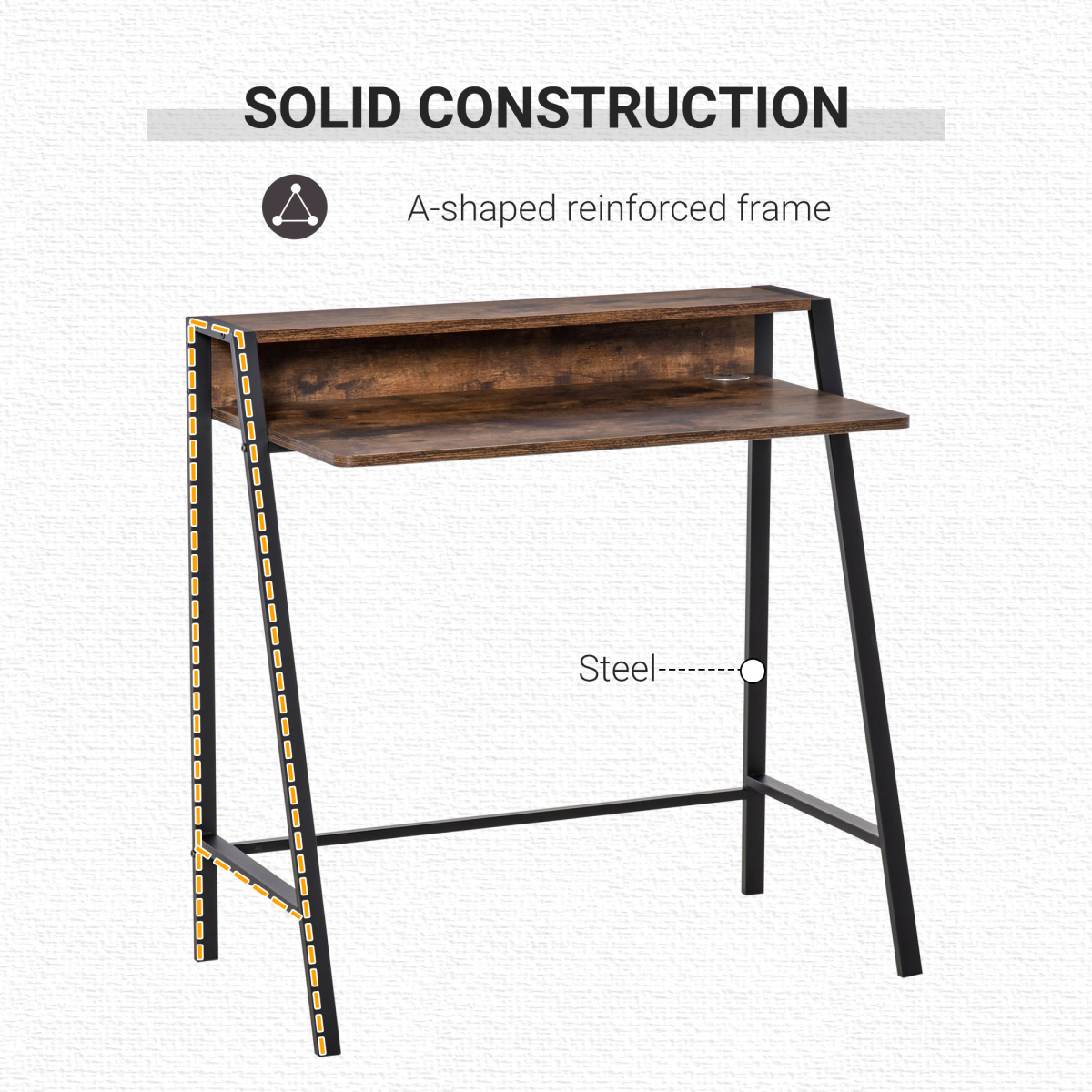 Office PC Workstation Storage Shelf Color Rustic Brown Metal Frame