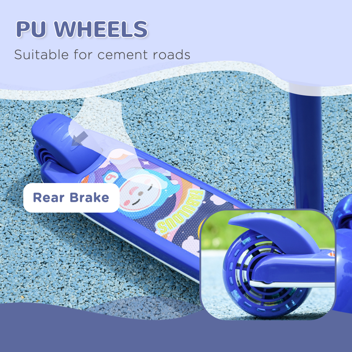 AIYAPLAY Kids 3 Wheel Scooter for 2-6 Years Old w/ Adjustable Height, Blue