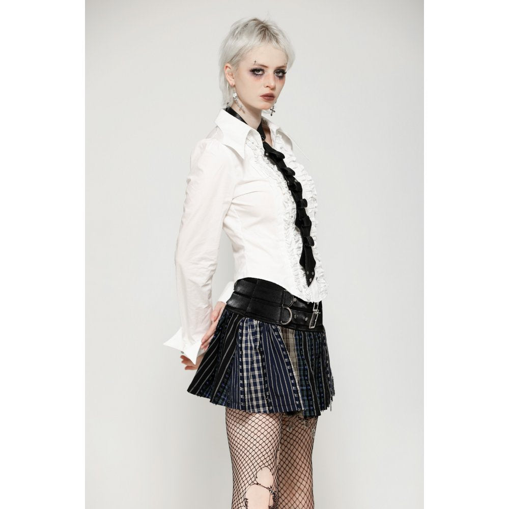 Dark in Love Sage Tartan Patchwork Leather-Waist Pleated Mini Skirt - Size UK 16 Left Only!