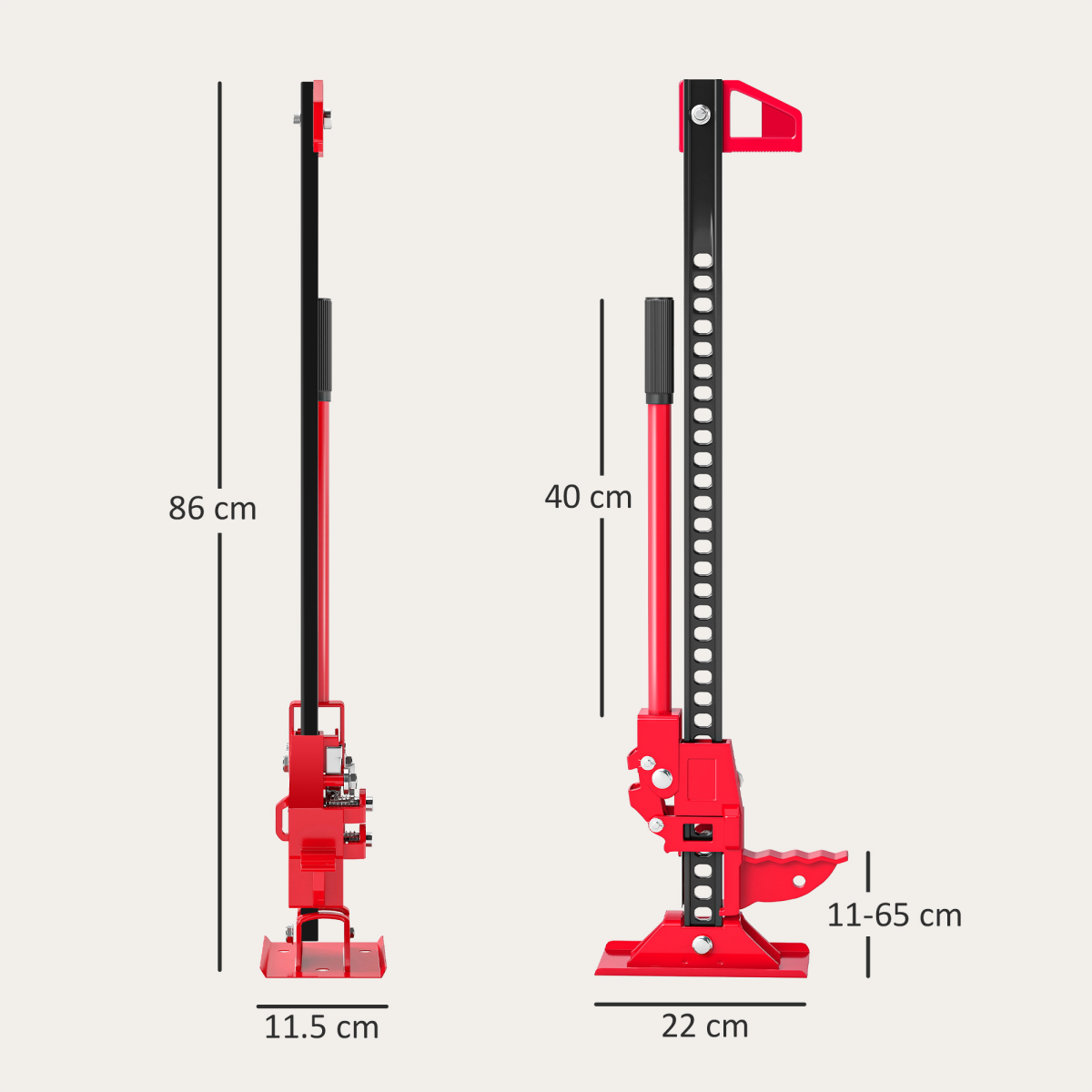 HOMCOM 33" 3 Tonne High Lift Farm Jack for 4x4 Tractors Trucks, Red