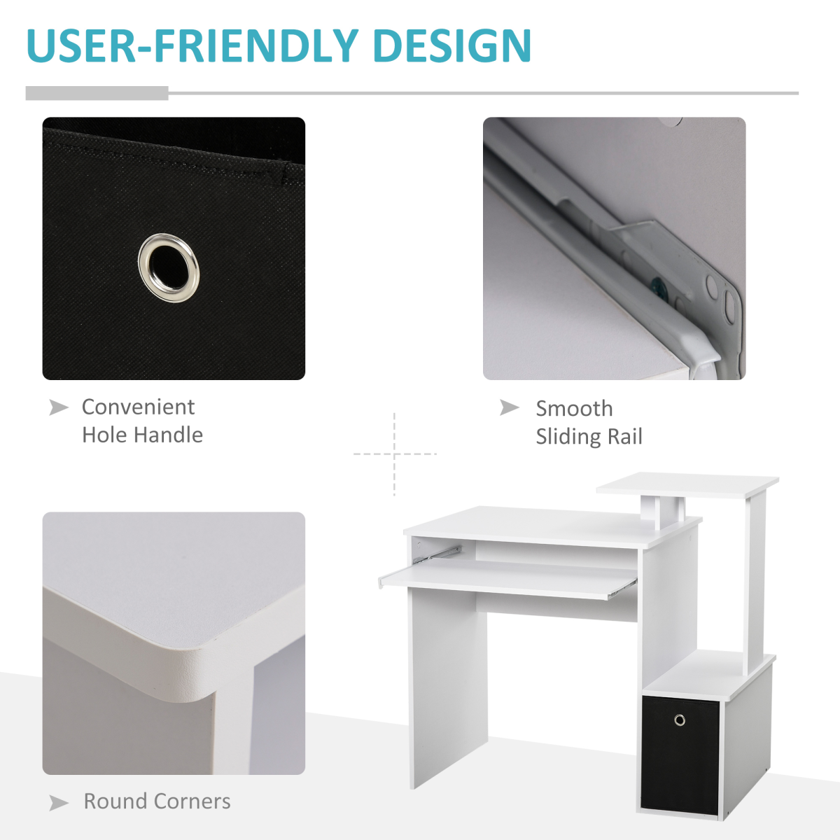 Computer Desk with Sliding Keyboard Tray Storage Drawer Shelf White
