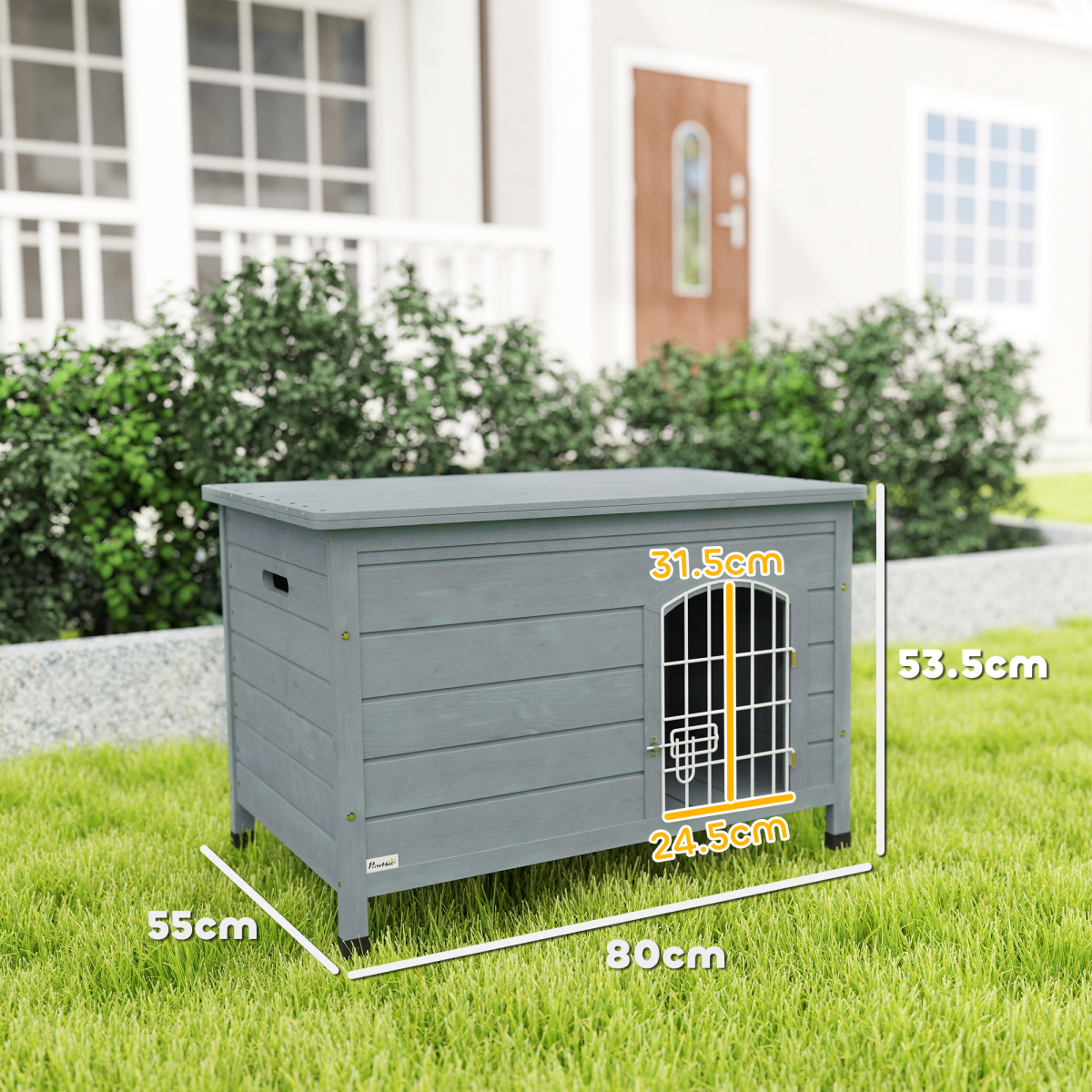 PawHut Wooden Dog House, Outdoor Dog Kennel w/ Removable Bottom, Dark Grey