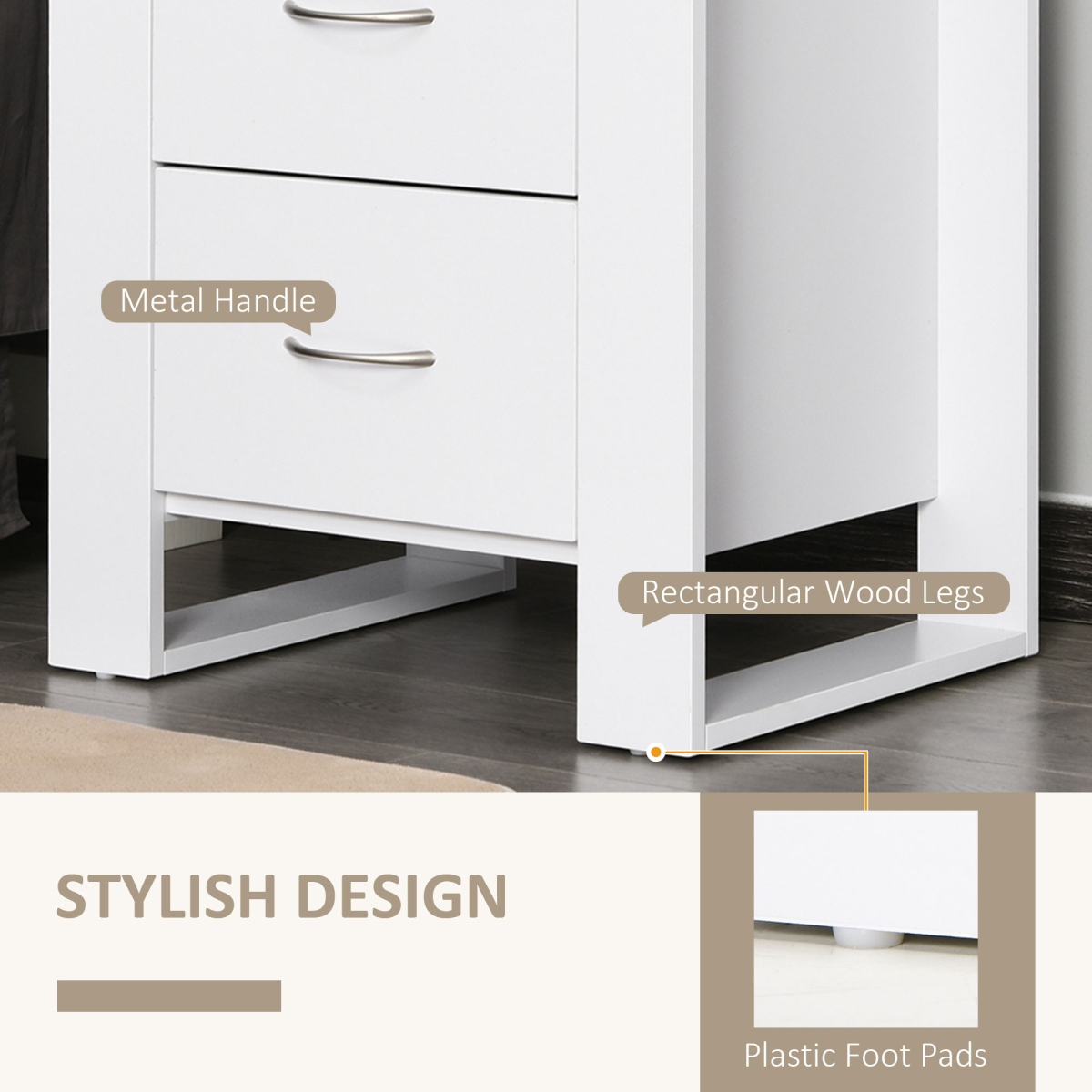 Particle Board 2-Drawer Bedside Table White