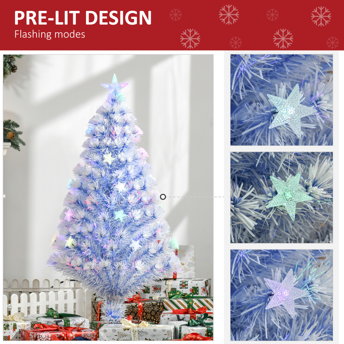Artificial Fibre Christmas Tree Seasonal Deco 16 LED Easy Store 4FT White Blue