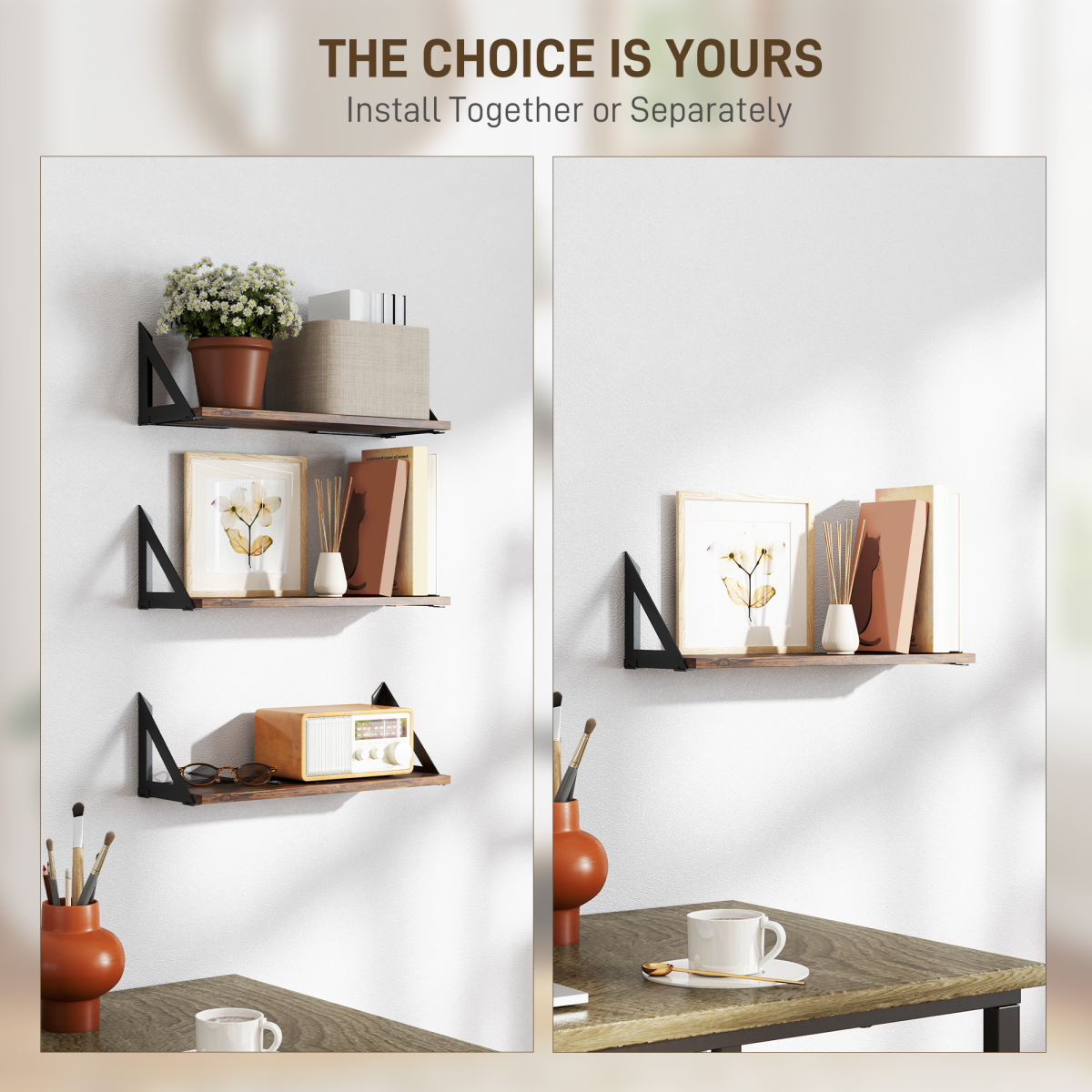 HOMCOM Set of 3 Vintage Wall Shelves for Living Room Rustic Brown