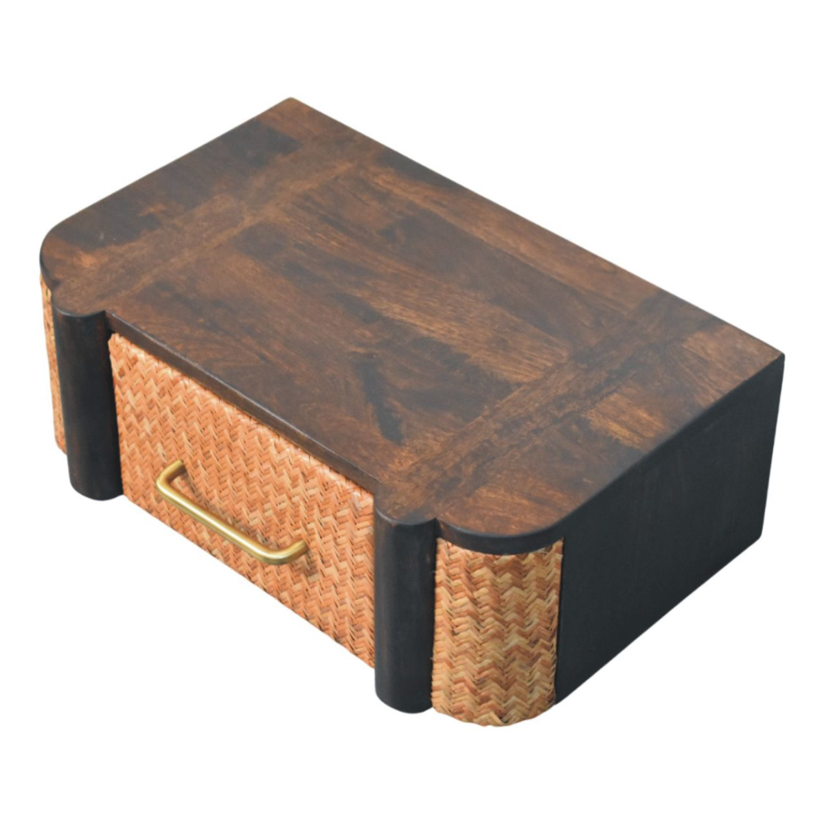 Artisan Furniture Solid Wood Rattan Curve Wall-Mounted Drawer, Dark Brown