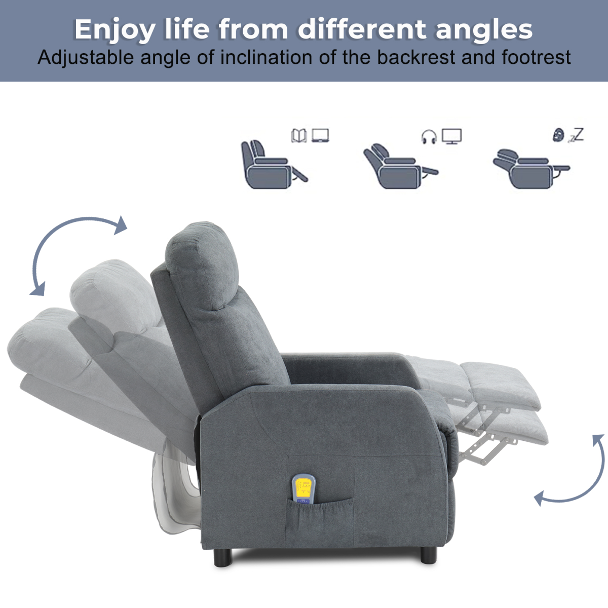 Fabric With 6-Point Massage Heating Function Recliner Light Gray