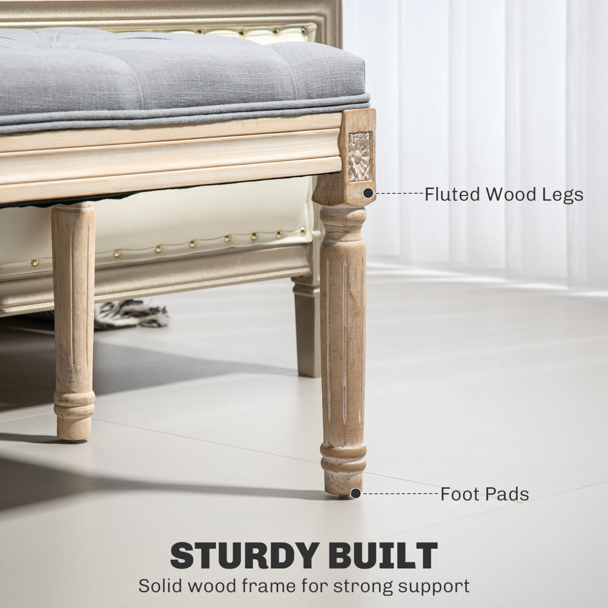 HOMCOM End of Bed Bench Tufted Upholstered Foot Stool, Light Grey