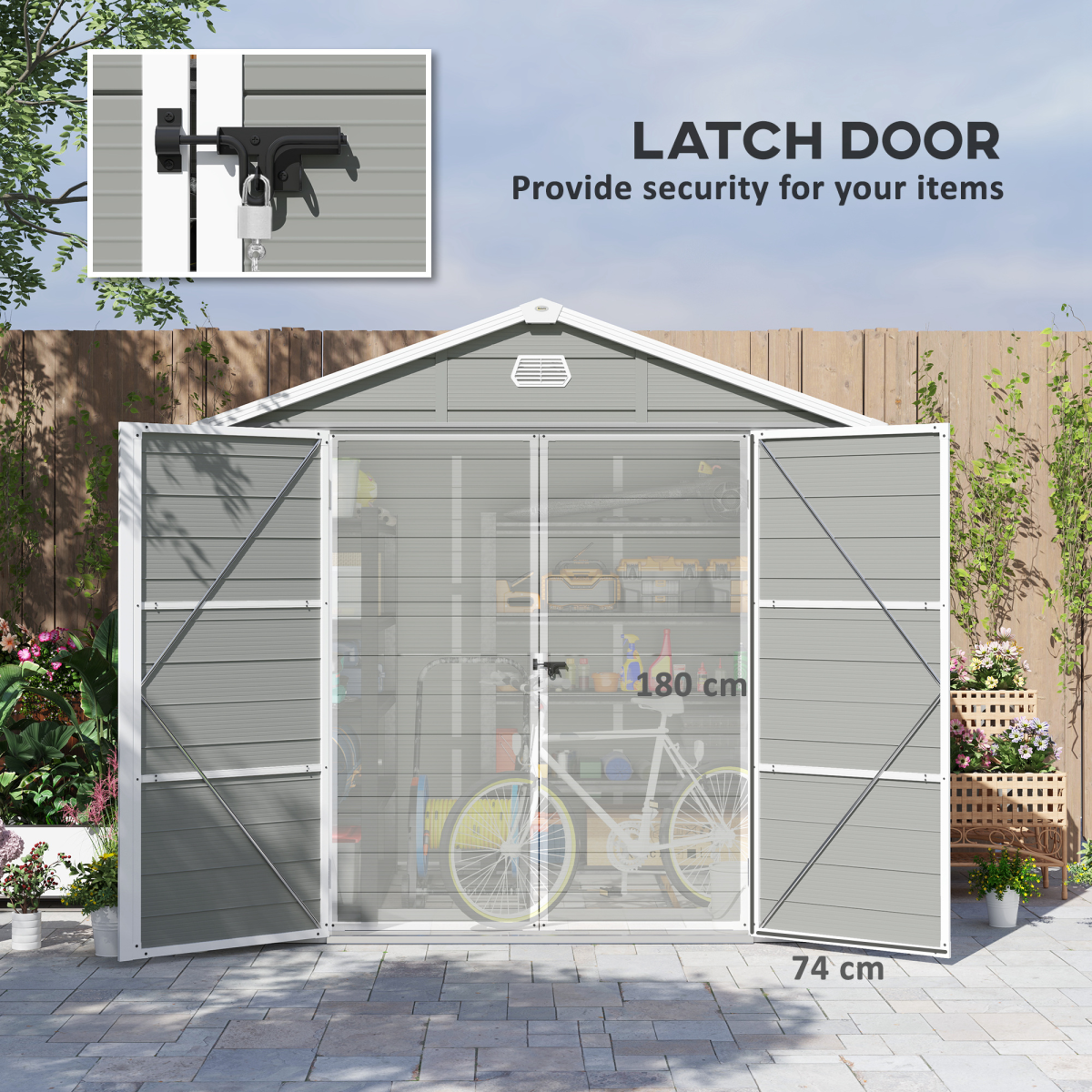 Outsunny 8 x 6ft Garden Shed Storage w/ Foundation Kit, Vents, Light Grey