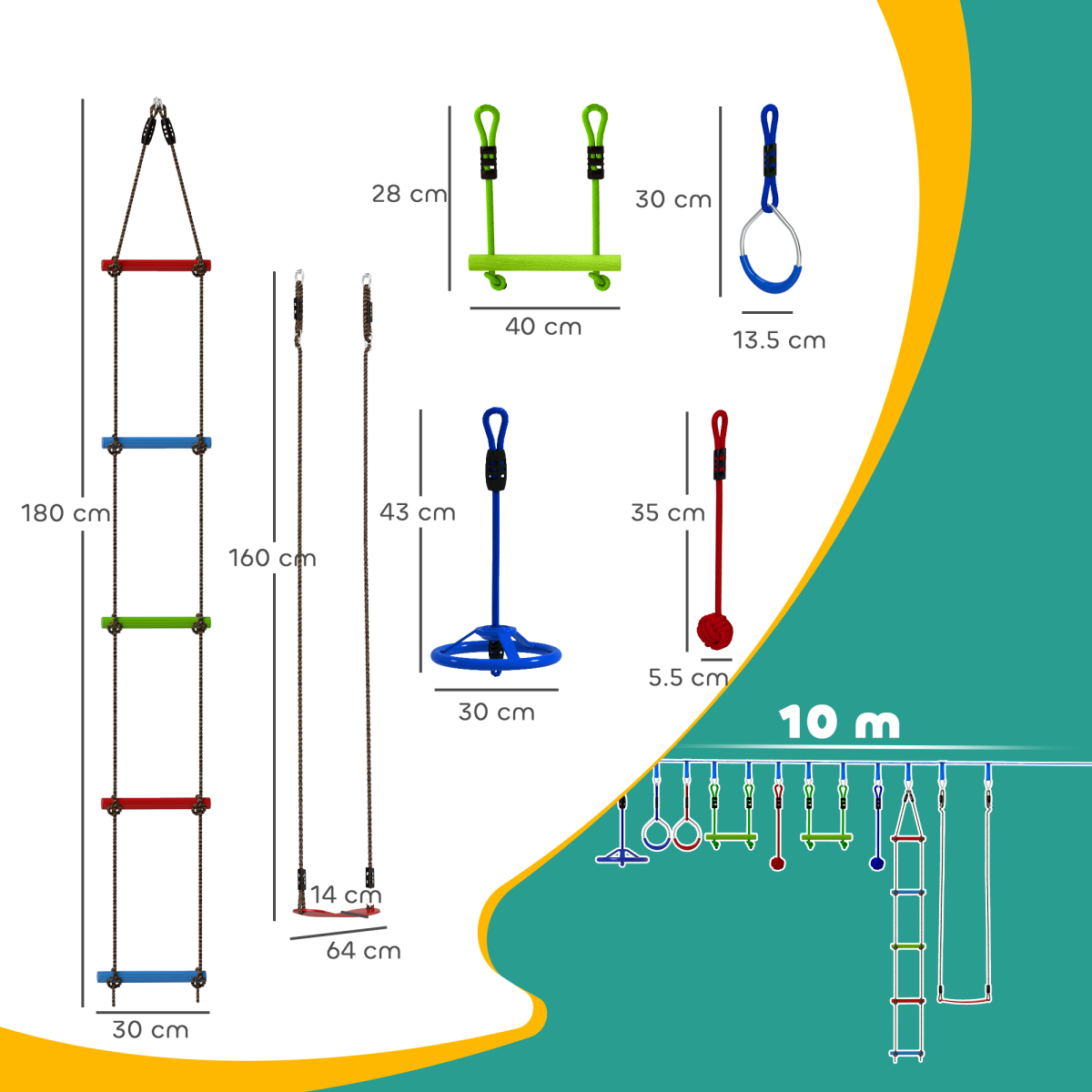 Multicoloured Zipline Kit - Safe Outdoor Fun for Children Aged 3-6