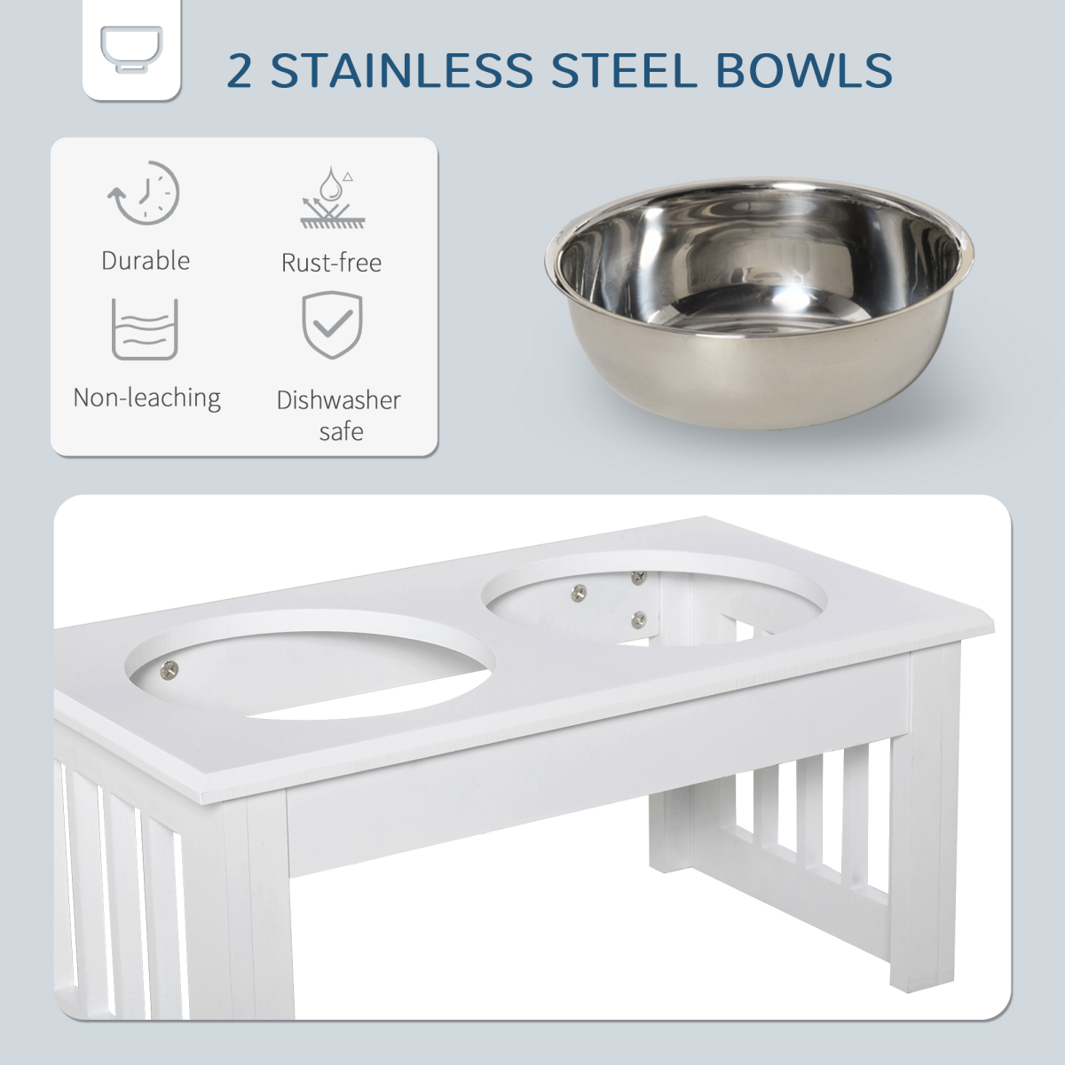 Pet Feeder Raised Elevated Stainless Steel Bowls Stand Food Water White Samll