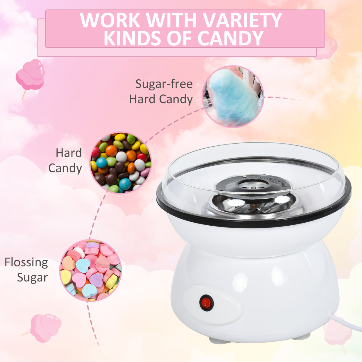450W Non-Stick Stainless Steel Candyfloss Machine White