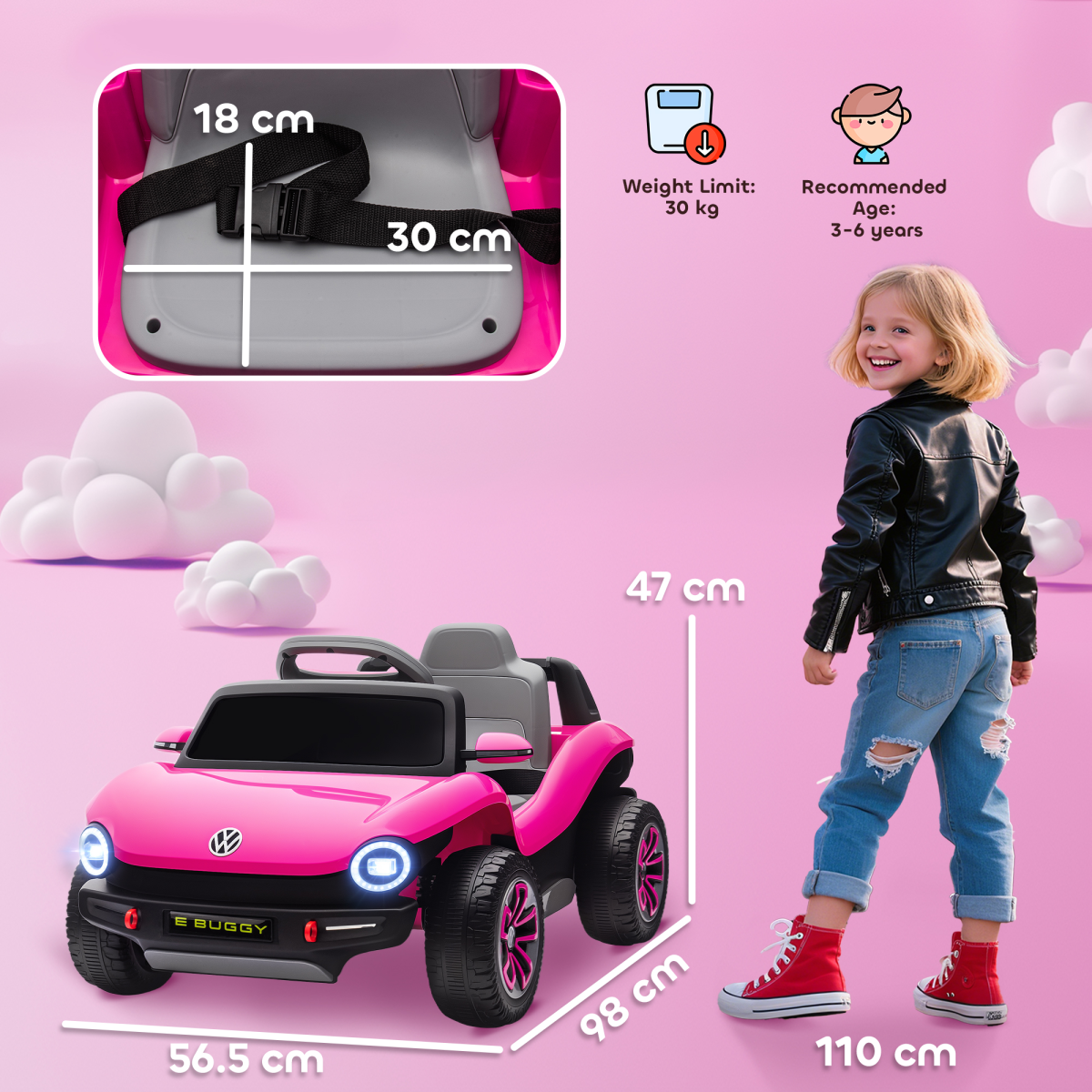 AIYAPLAY Volkswagen Licensed Kids Electric Car w/ Remote, Suspension, Pink