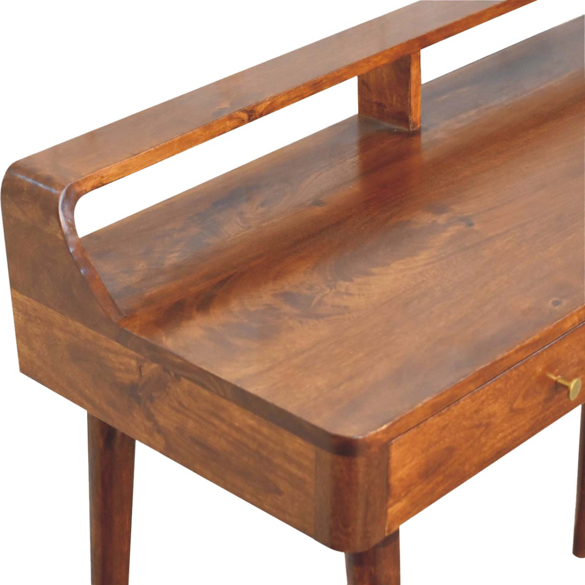 Artisan Furniture Solid Wood Elevated Chestnut Console Table, 2 Drawers, Dark Brown