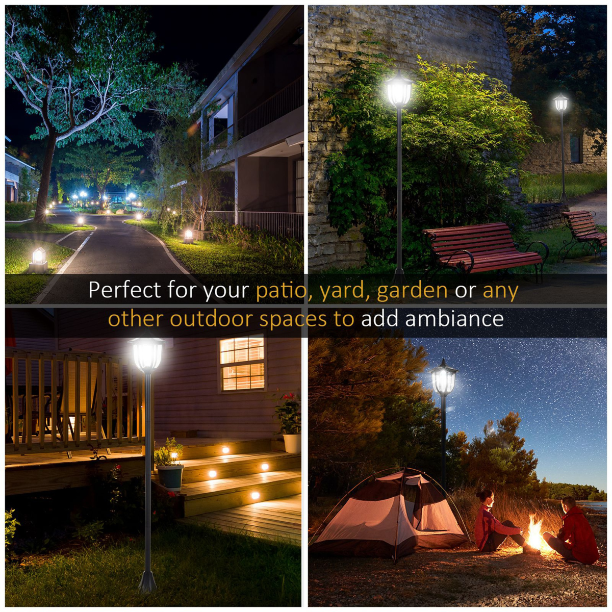 Outdoor Garden Solar Post Lamp Dimmable LED Lantern Bollard 1.2M Tall Black