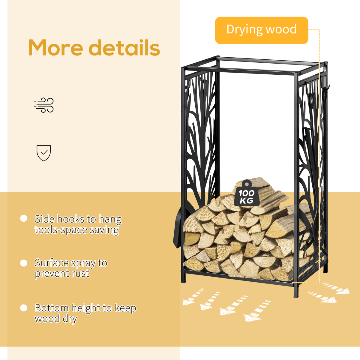 Heavy Duty Firewood Wood Log Rack Fireplace Wood Stacker Storage w/ 4 Tools