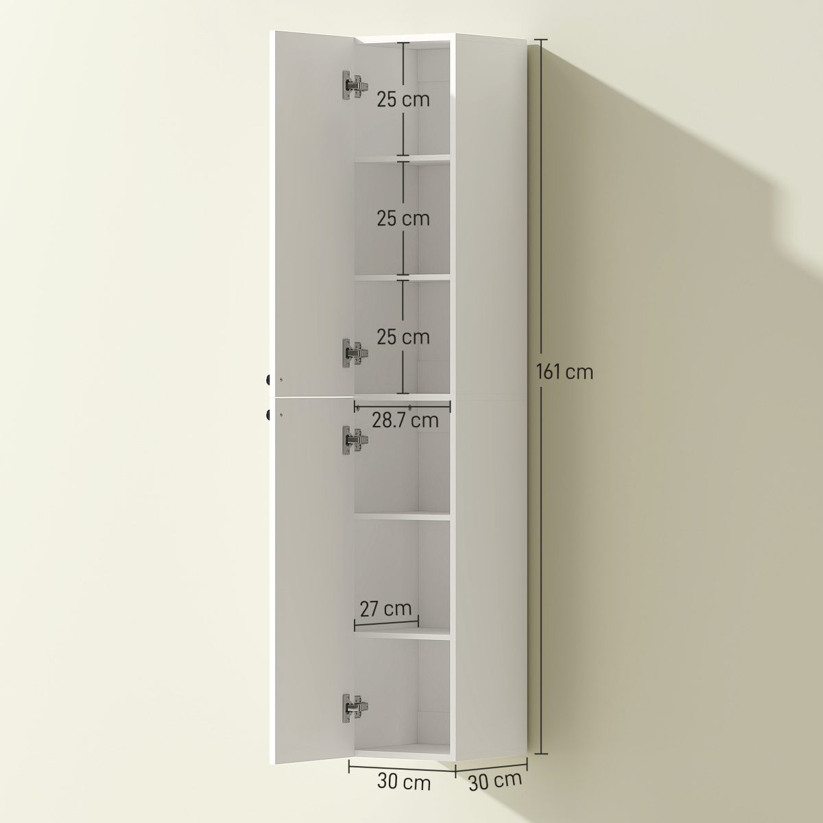 HOMCOM Wall Mounted Slim Bathroom Storage Cabinet with 6-Tier Shelf White