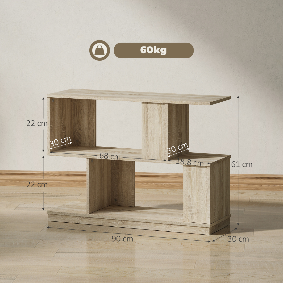 HOMCOM Modern Narrow End Table, S-Shaped Nightstand, Natural Wood Finish