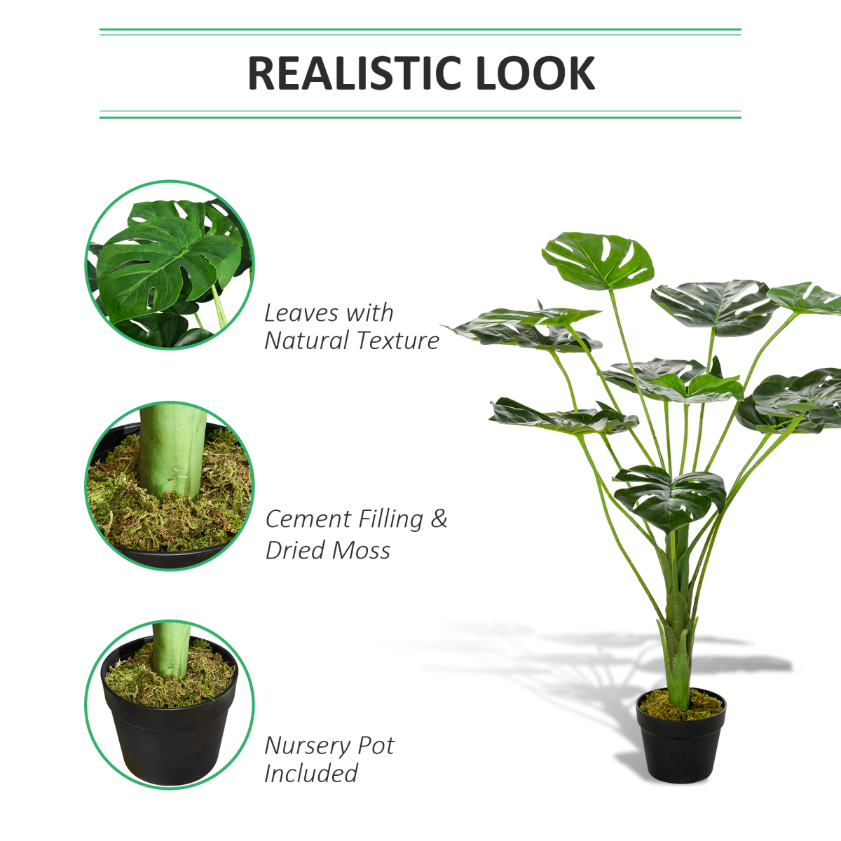 Artificial Monstera Tree 13 Leaves & Nursery Pot, Fake Tropical Palm Tree 85cm