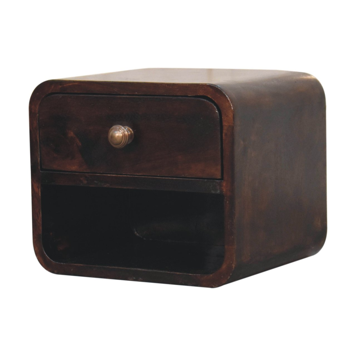 Artisan Furniture Solid Wood Mini Curved California Walnut Wall Mounted Bedside with Open Slot