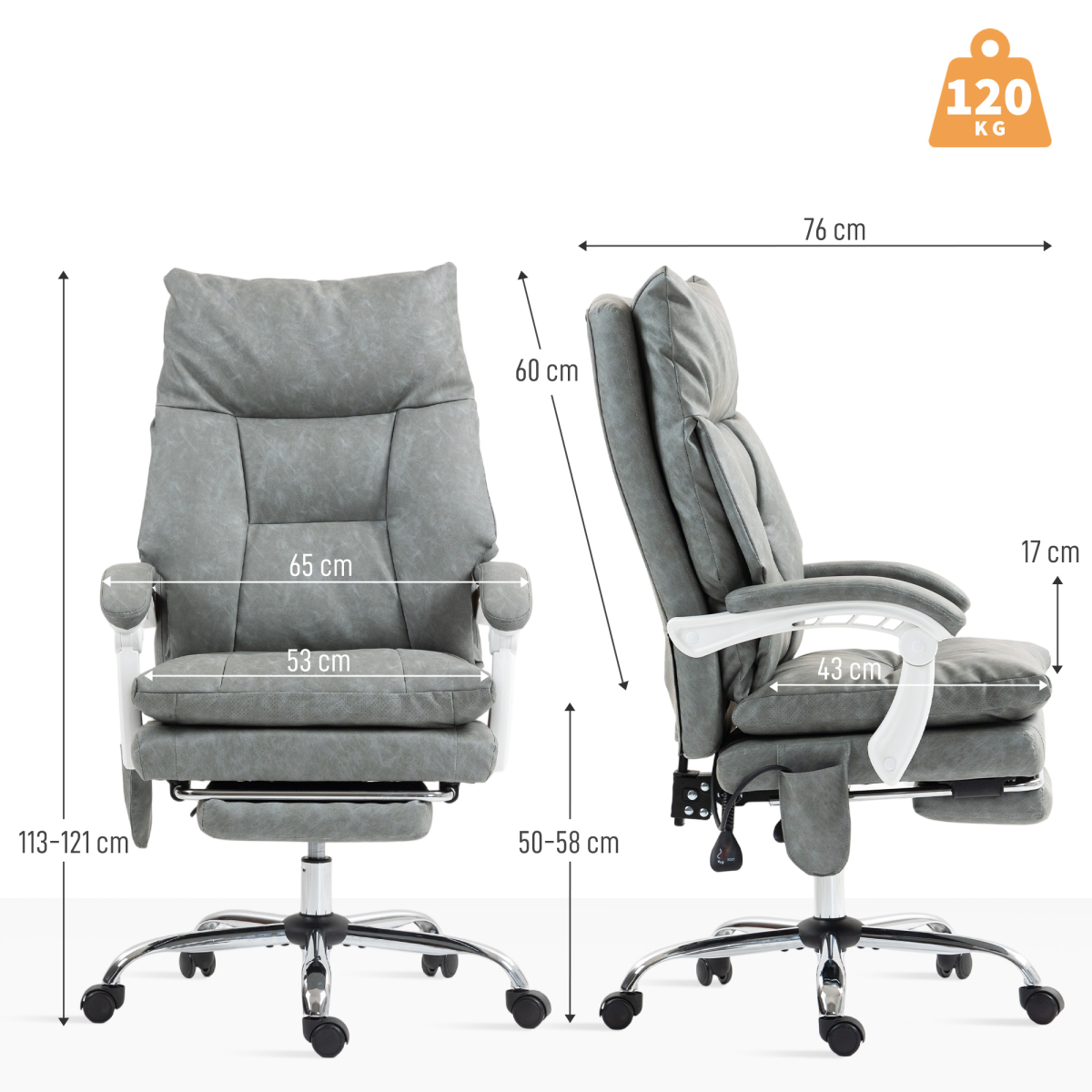 HOMCOM Office Chair with Adjustable Lumbar Support, Computer Chair, Grey