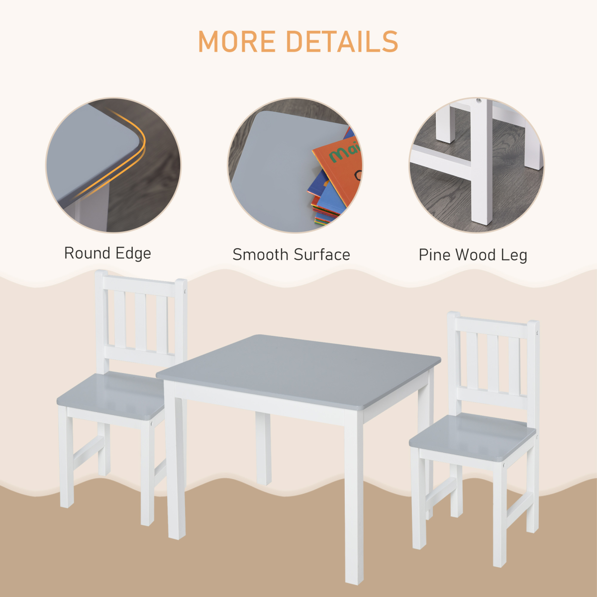Kids Table and 2 Chairs Set 3 Pieces Toddler Multi-usage Desk Indoor HOMCOM