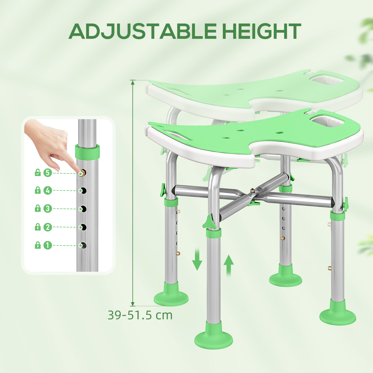 HOMCOM Aluminium Shower Stool for Elderly Disabled Non-Slip Bath Stool Green
