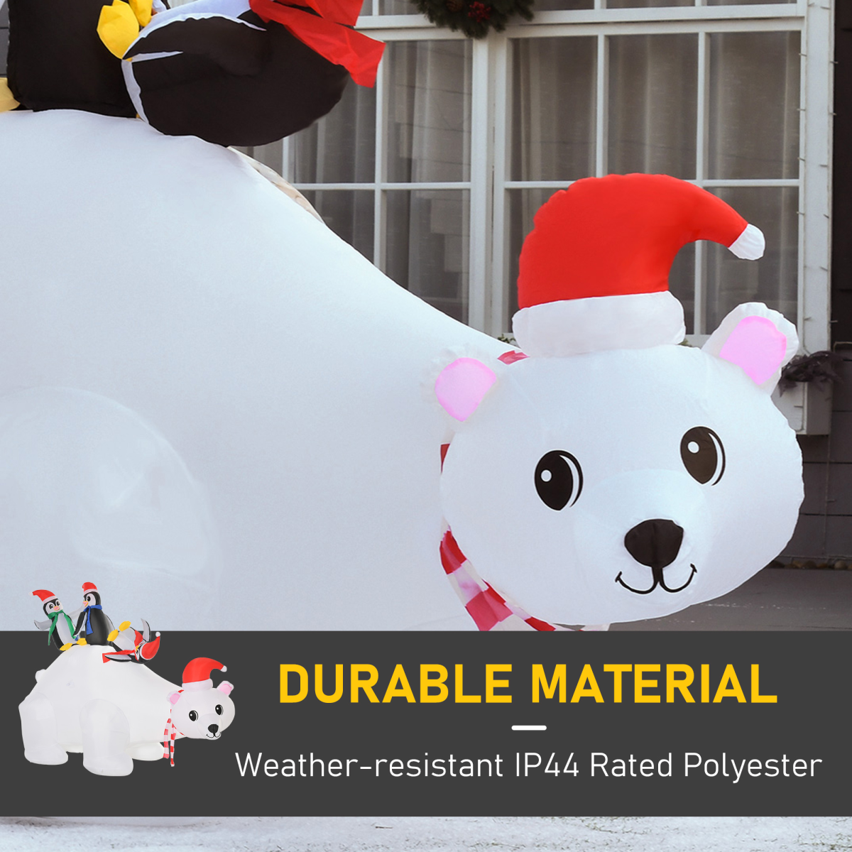 5ft Outdoor Christmas Inflatable with LED Ligh Polar Bear Three Penguins Garden