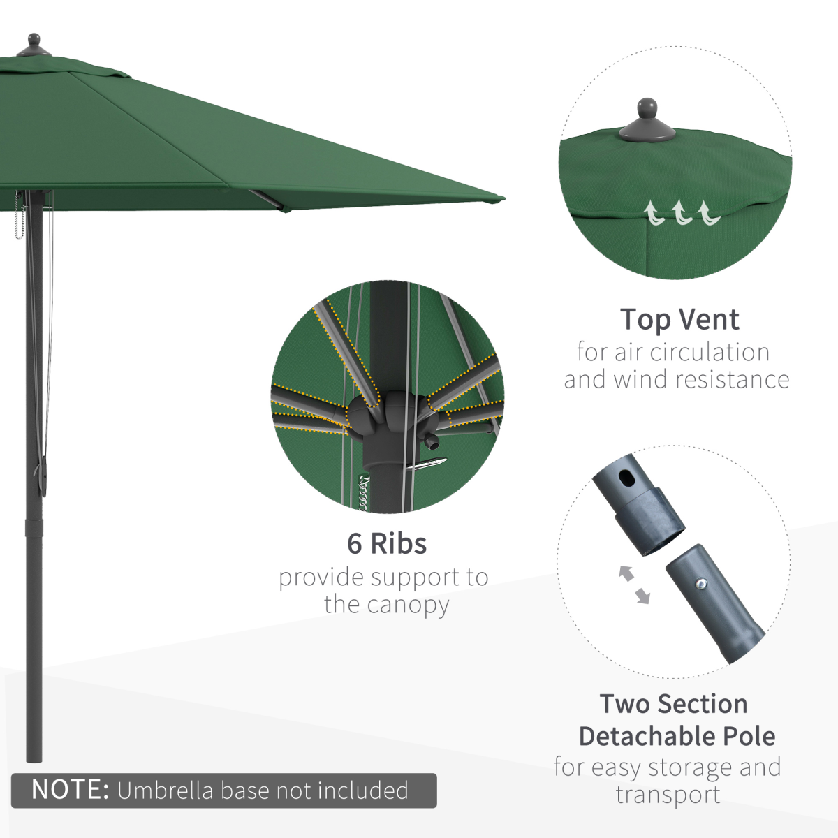 2.8m Patio Sun Umbrella Parasol Outdoor Green BASE NOT INCLUDED