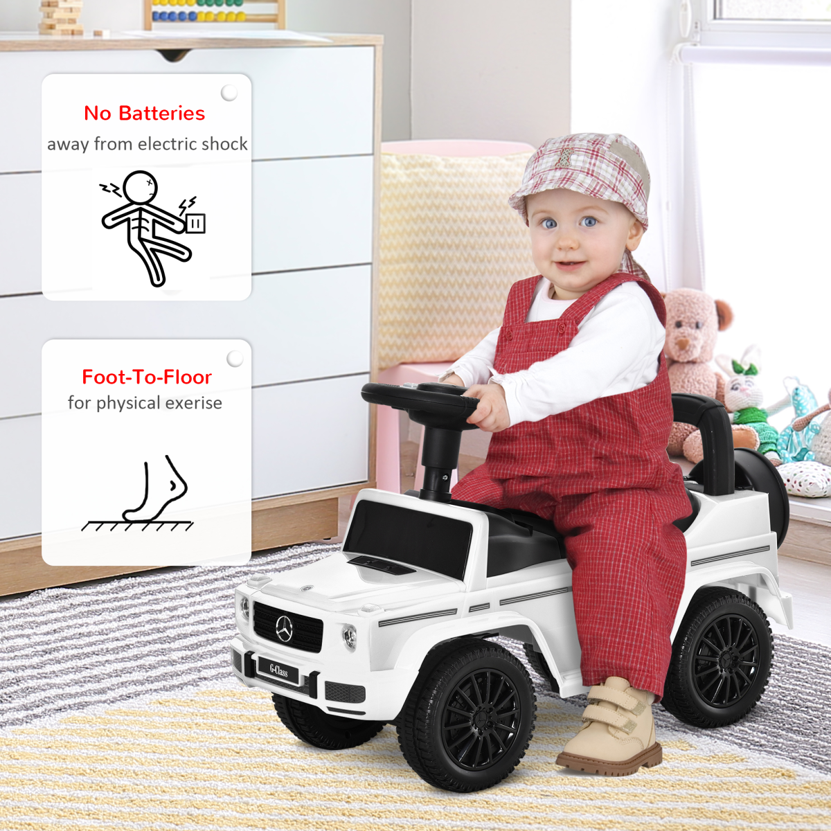 HOMCOM Benz G350 Kids Ride on Sliding Car w/ Under Seat Storage No Power White