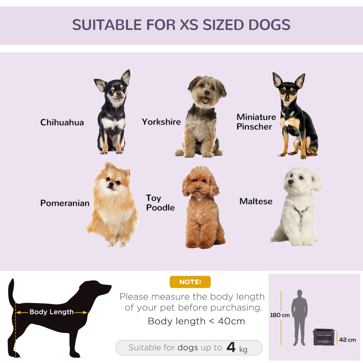 60cm Foldable Pet Carrier Cat Bag w/ Cushion, for Miniature Dogs - Purple