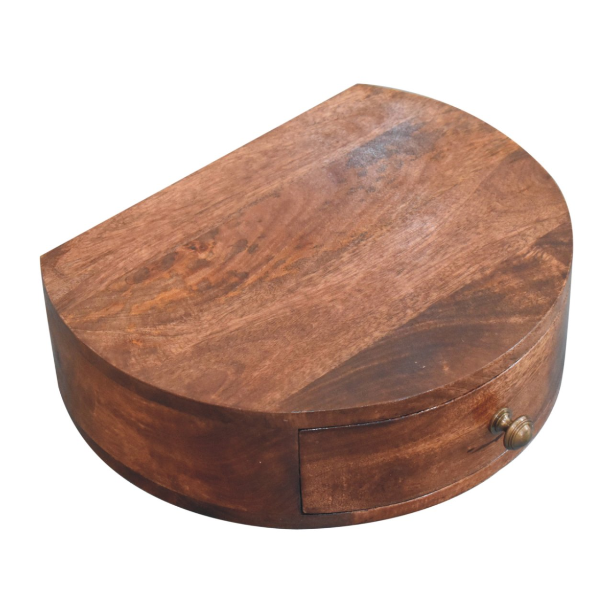 Artisan Furniture Solid Wood Honey Caramel Wall Mounted Rounded Bedside, 1 Drawer, Dark Brown