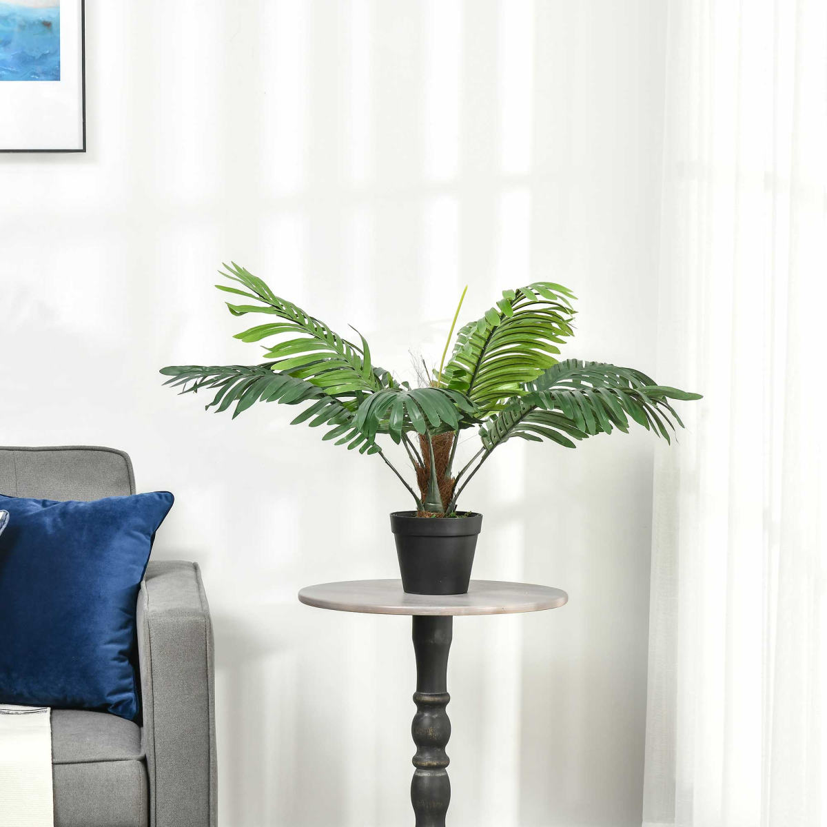 Artificial Palm Tree  8 Leaves with Nursery Pot, Fake Tropical Tree 60cm