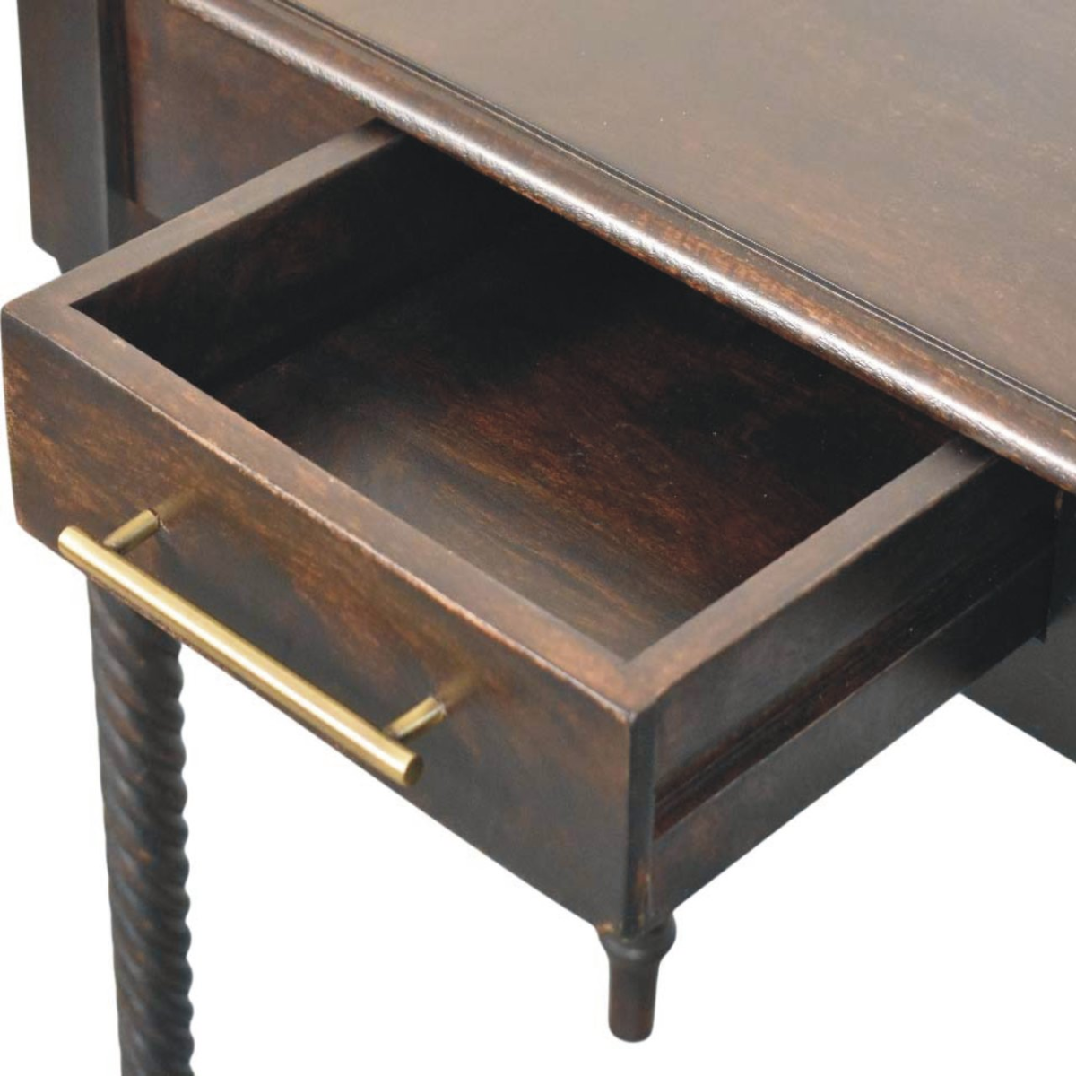 Artisan Furniture Solid Wood Cordelier Turned-Leg Writing Desk, 1 Drawer, Dark Brown