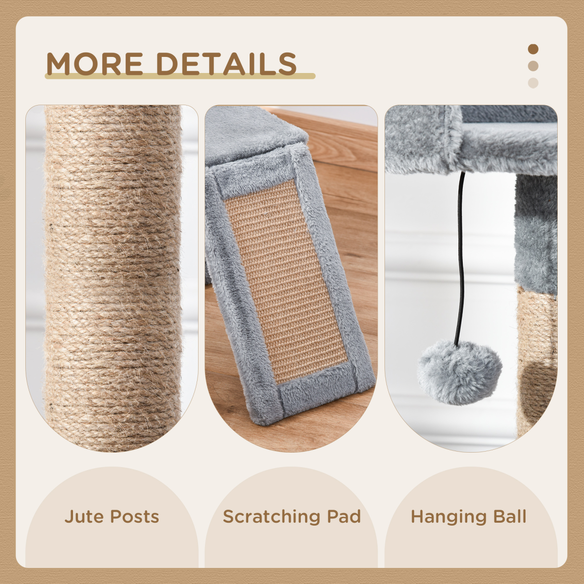 Cat Tree Tower Climbing Kitten Activity Center with Jute Scratching Post, Grey