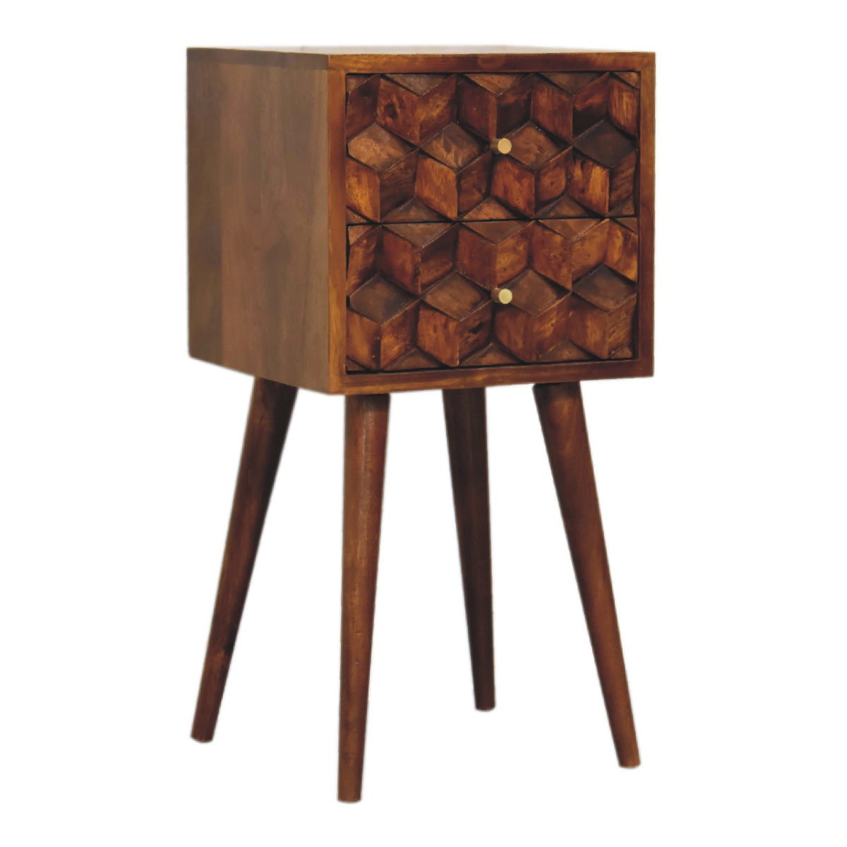 Artisan Furniture Solid Wood Mini Chestnut Cube 2 Drawer Bedside