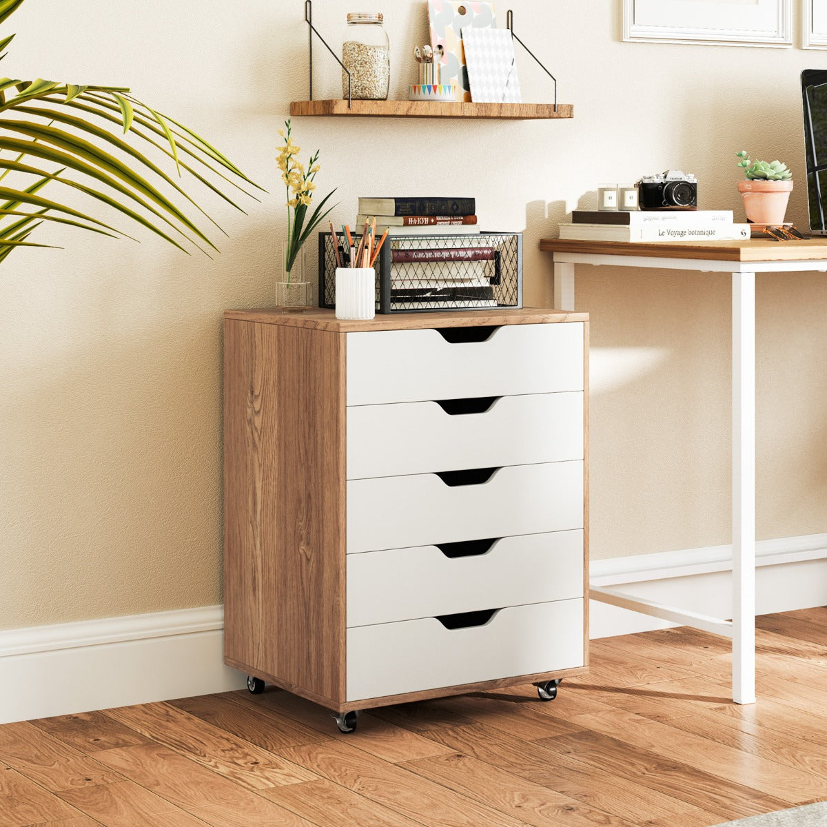 5 Drawer Chest with Wheels for Home and Office-Black