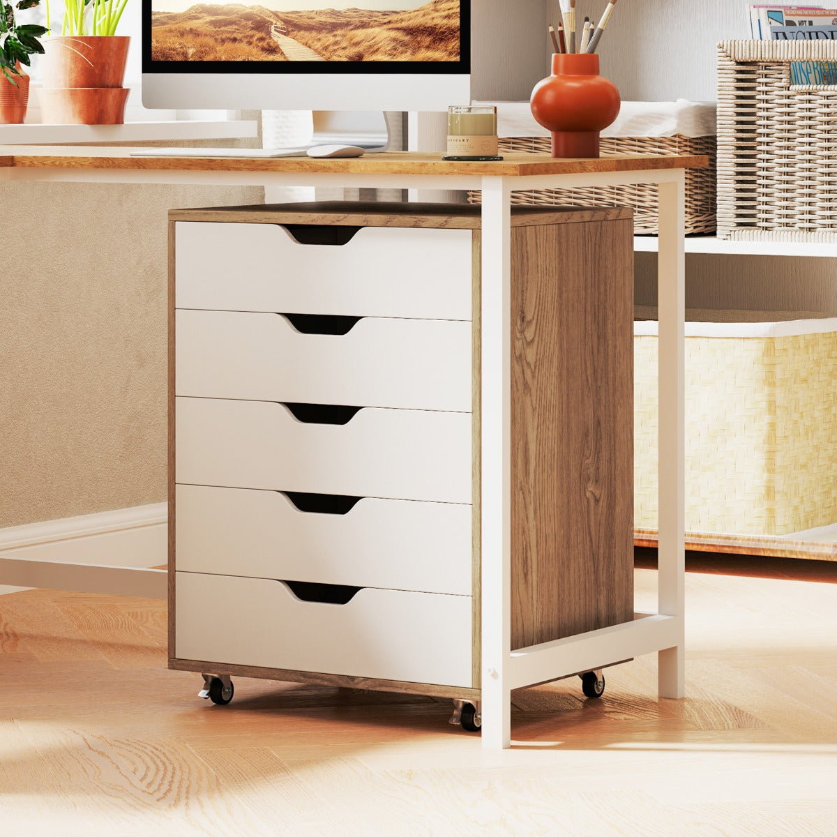 5 Drawer Chest with Wheels for Home and Office-Black