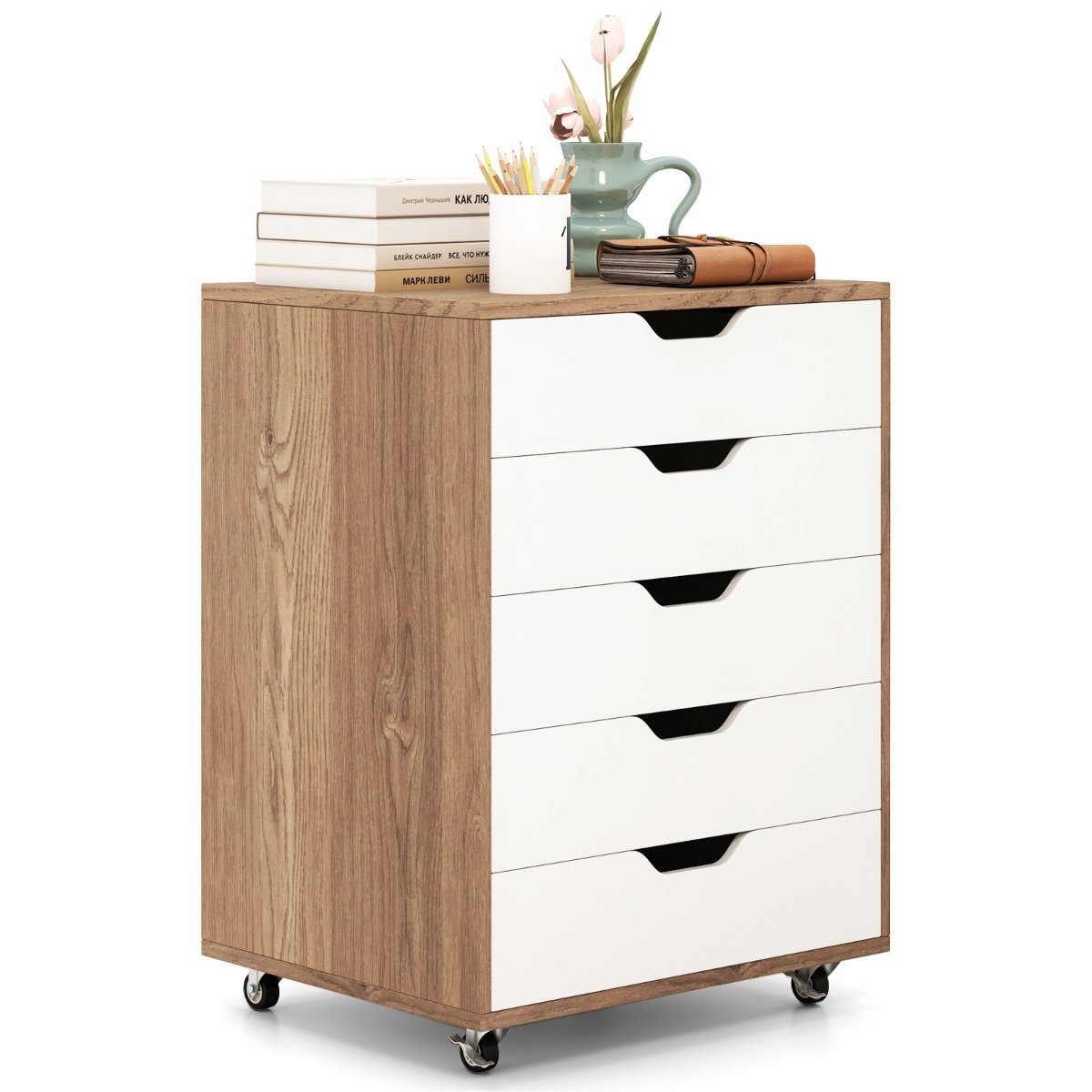 5 Drawer Chest with Wheels for Home and Office-Black