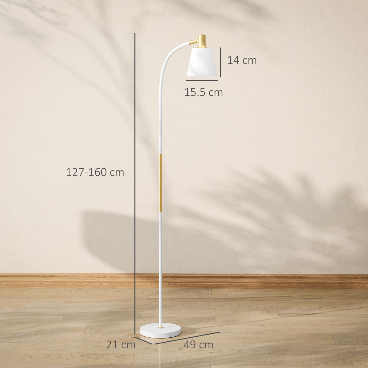 HOMCOM Spotlight Reading Standing Lamp with Adjustable Height, White