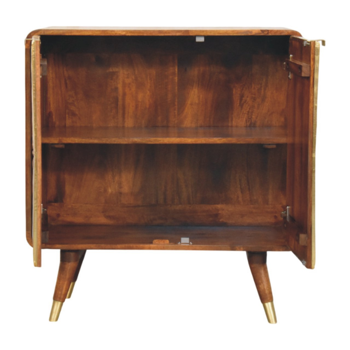 Artisan Furniture Solid Wood Avora Brass Embossed 2 Door Chestnut Cabinet, Dark Brown & Golden