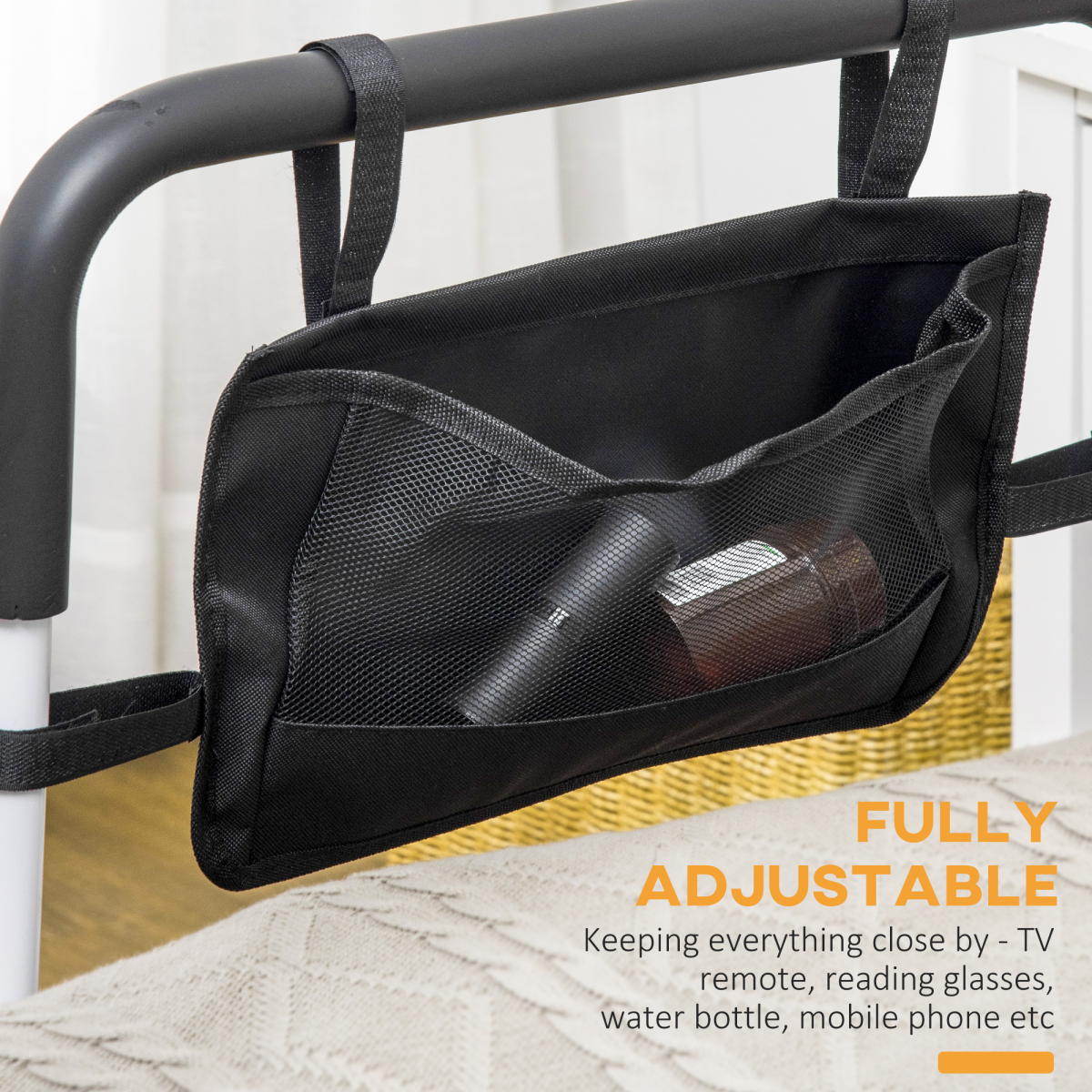 Adjustable Bed Assist Rail Grab Bar for Senior and Disabled White